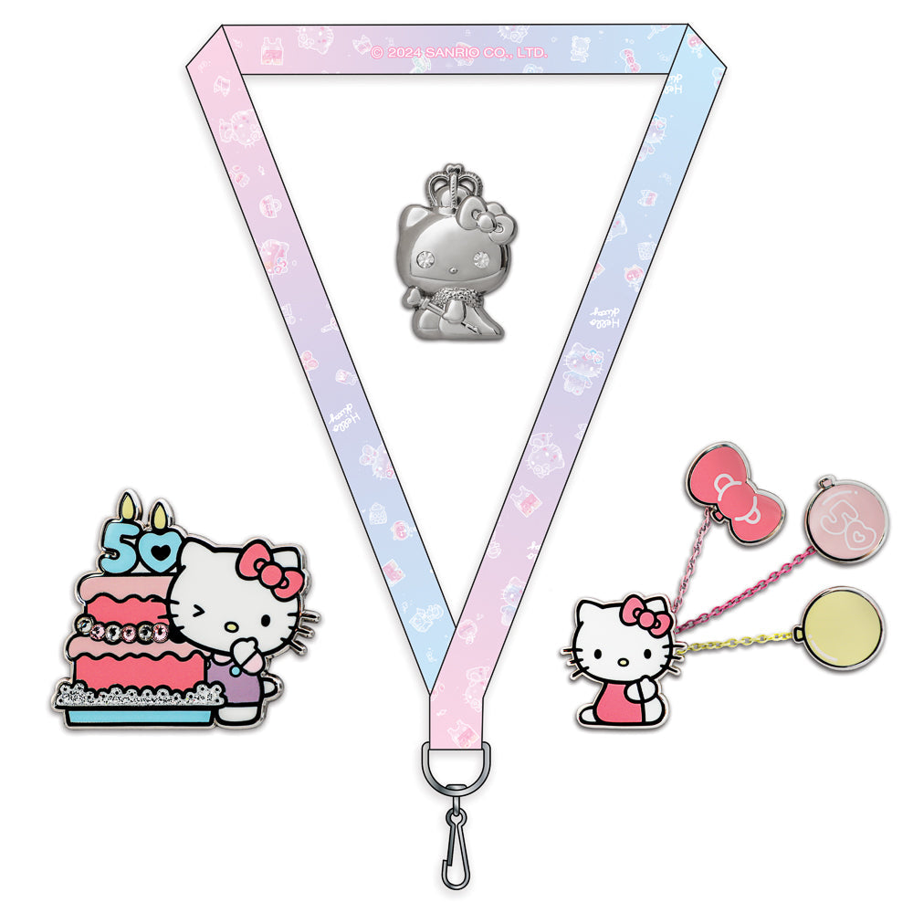 SDCC 2024: Hello Kitty® 50th Anniversary Premium Pins & Lanyard Set (Limited Edition of 800)