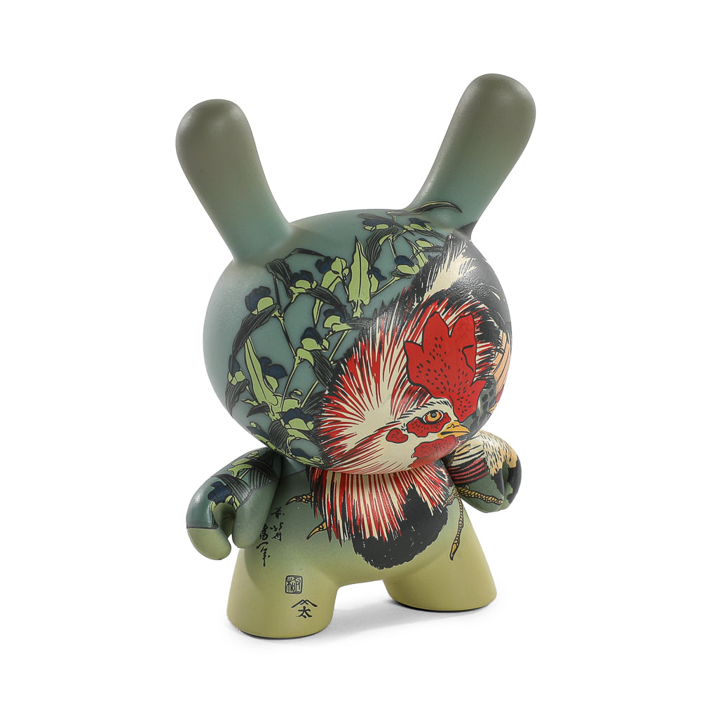 The Met 3" Showpiece Dunny Vinyl Art Figure - Rooster, Hen and Chicken with Spiderwort by Katsushika Hokusai