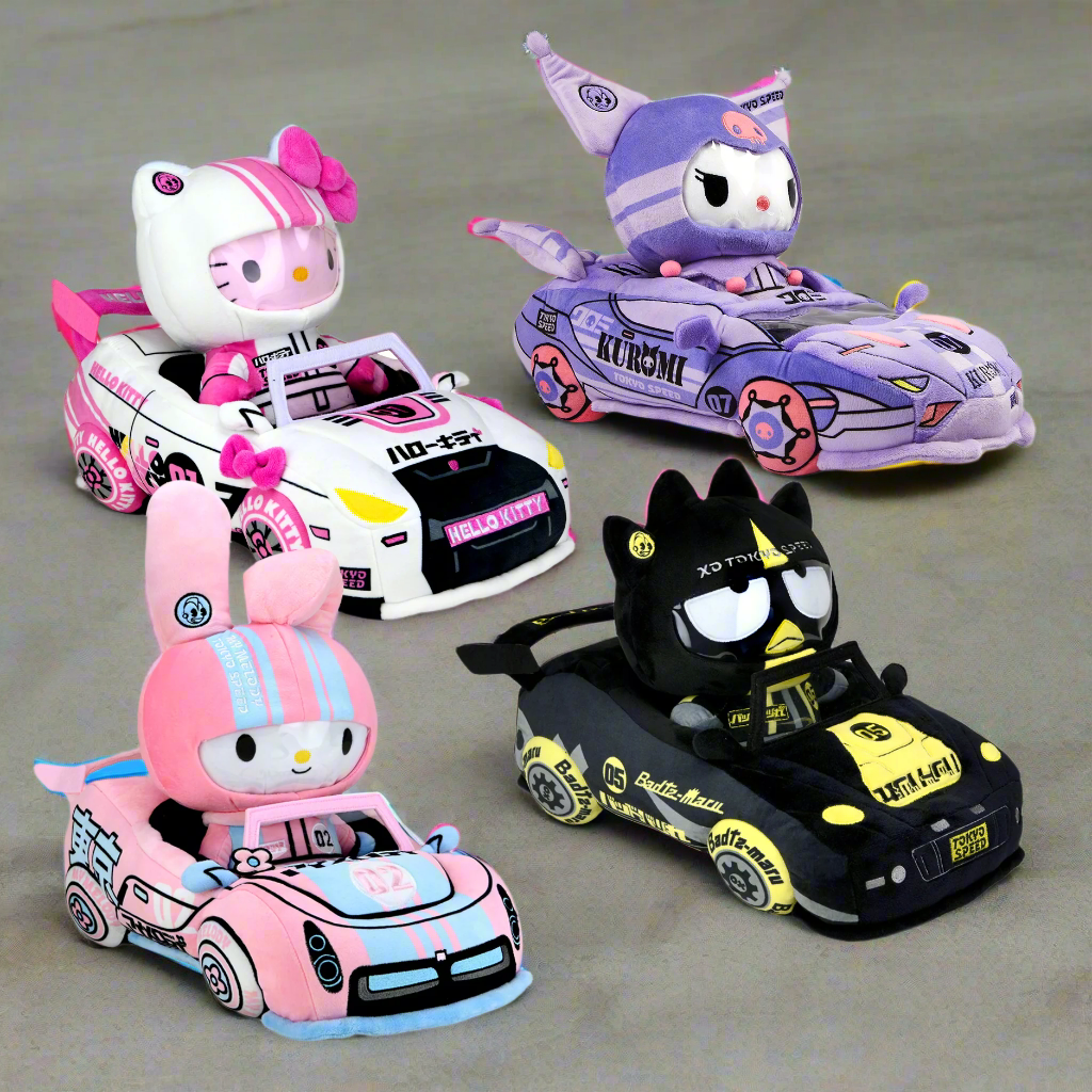 Hello Kitty® and Friends Tokyo Speed Racer 13" Plush 4-Pack Bundle - Badtz-maru®, Hello Kitty, Kuromi & My Melody®